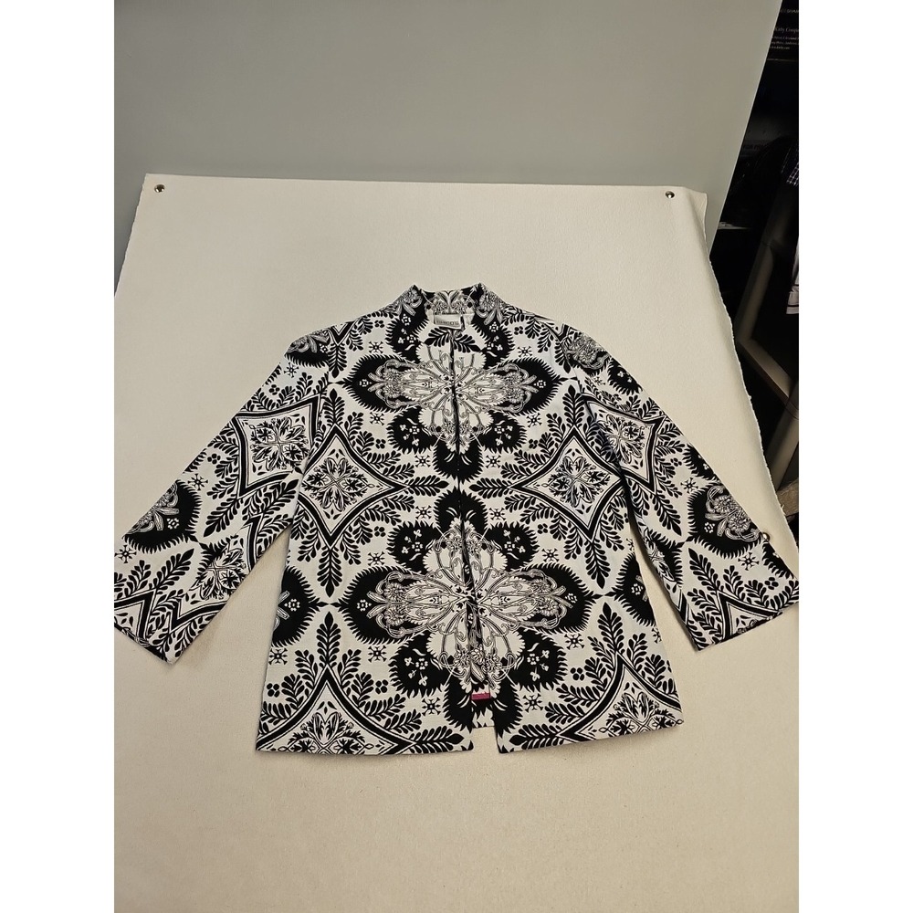 Chicos Womens 0‎ / Small  Black & White Geometric Mandarin Collar Jacket Blazer